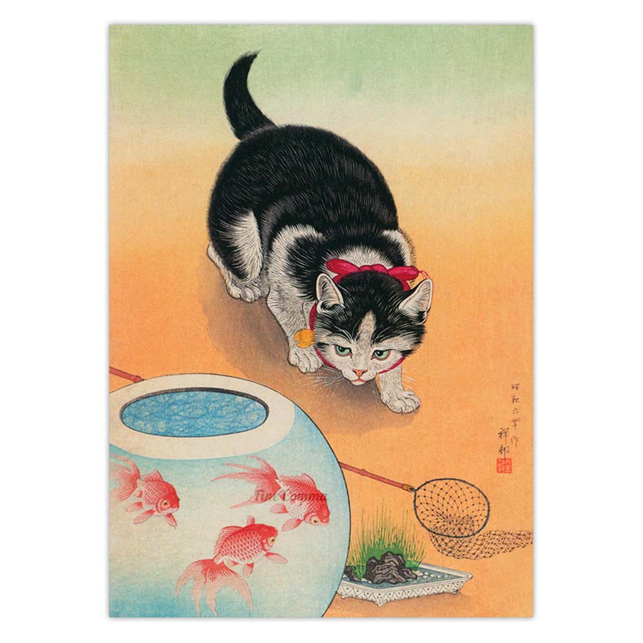 Japanese Cat Wall Art - 5x7in No Frame / Beige