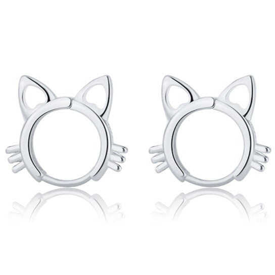 Kitty Cat Earrings - Silver - Cat earrings