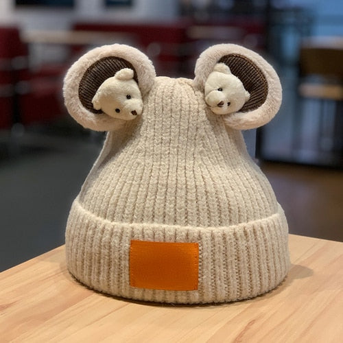 Korean Cat Beanie - Adult / Beige - Cat beanie