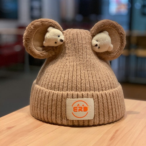 Korean Cat Beanie - Adult / Khaki - Cat beanie