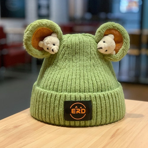 Korean Cat Beanie - Adult / Green - Cat beanie