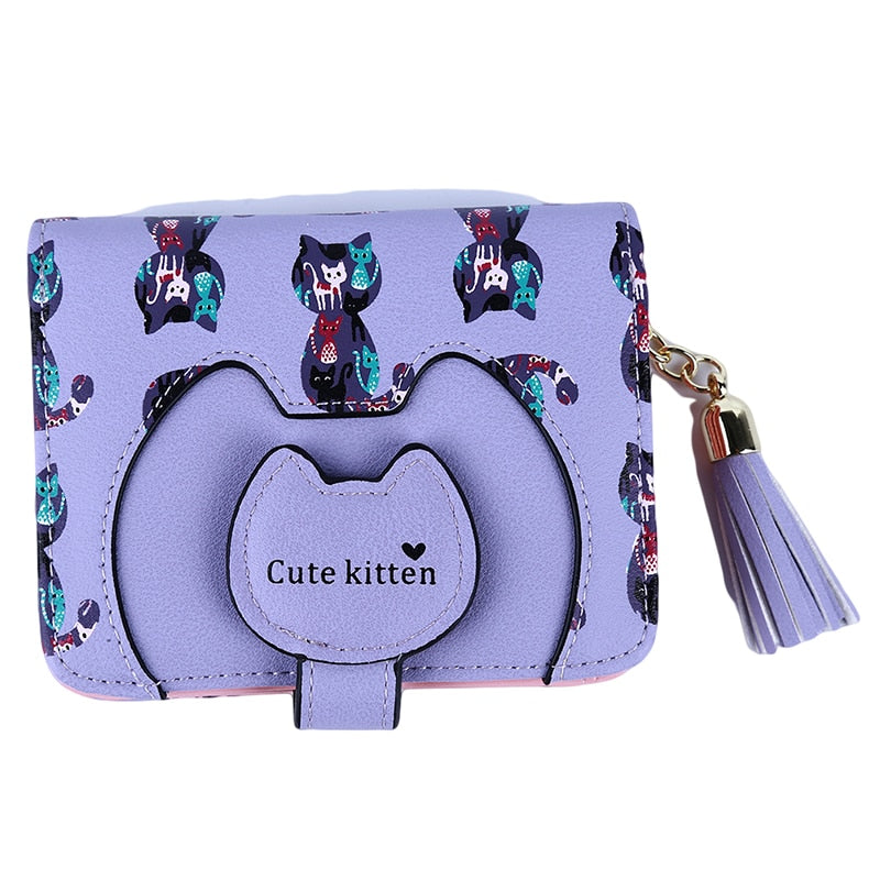 Leather Cat Purse - Purple - Cat purse