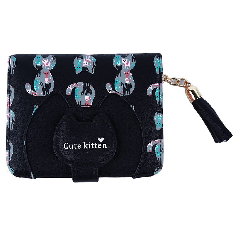 Leather Cat Purse - Black - Cat purse