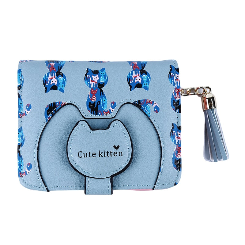 Leather Cat Purse - Blue - Cat purse