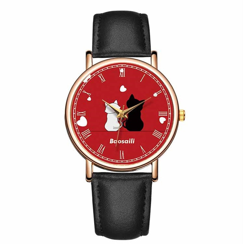 Leather Cat Watch - Black - Cat Watch