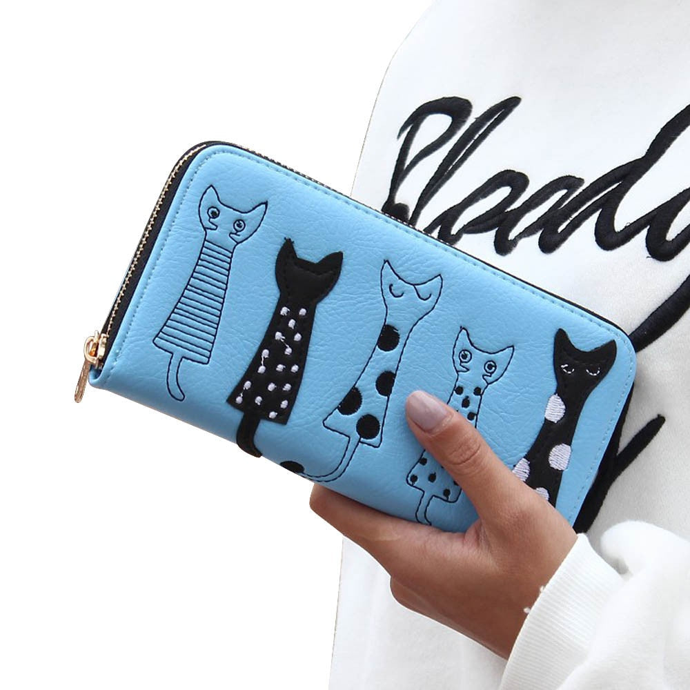Long Cartoon Cat Purse - Blue - Cat purse