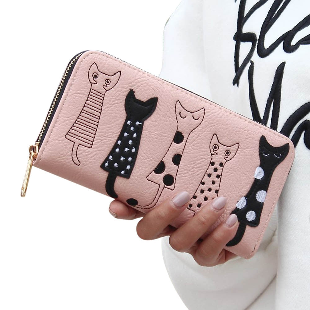 Long Cartoon Cat Purse - Pink - Cat purse