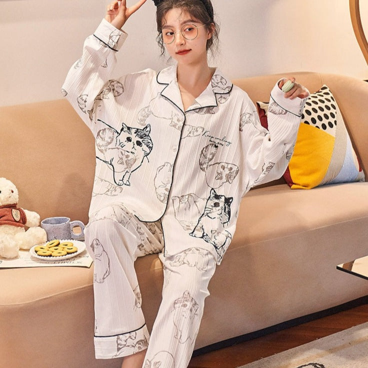 Lovely Cat Pajamas - Milky Black / Asian M (40-50KG) - Cat