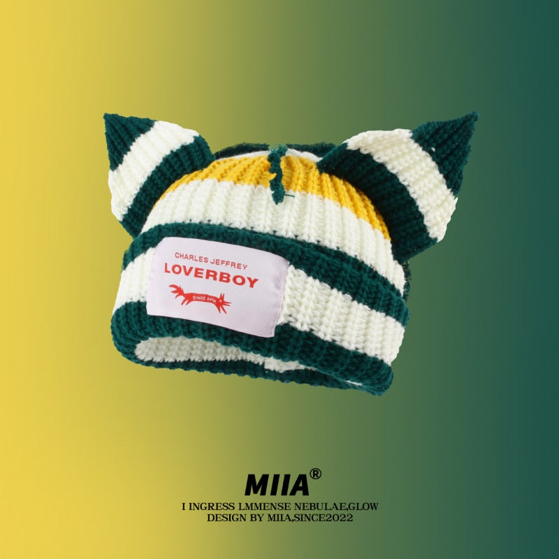 Loverboy cat Beanie - yellow dark green / M 56-58cm - Cat