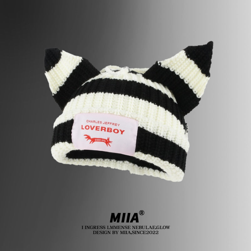 Loverboy cat Beanie - black white / M 56-58cm - Cat beanie