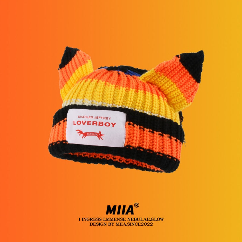 Loverboy cat Beanie - black orange / M 56-58cm - Cat beanie