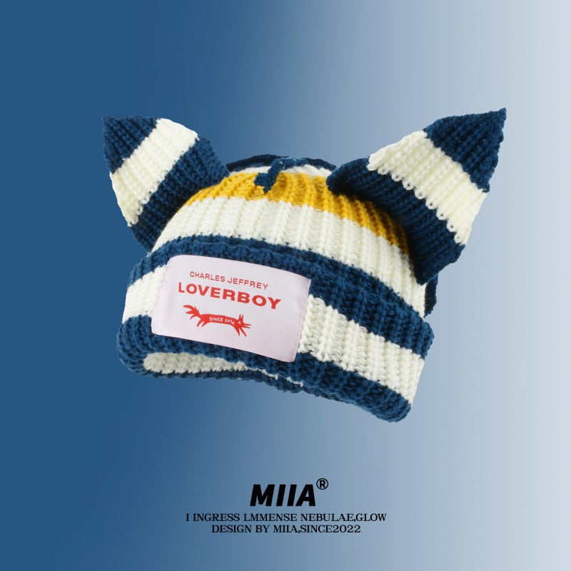 Loverboy cat Beanie - dark blue white / M 56-58cm - Cat