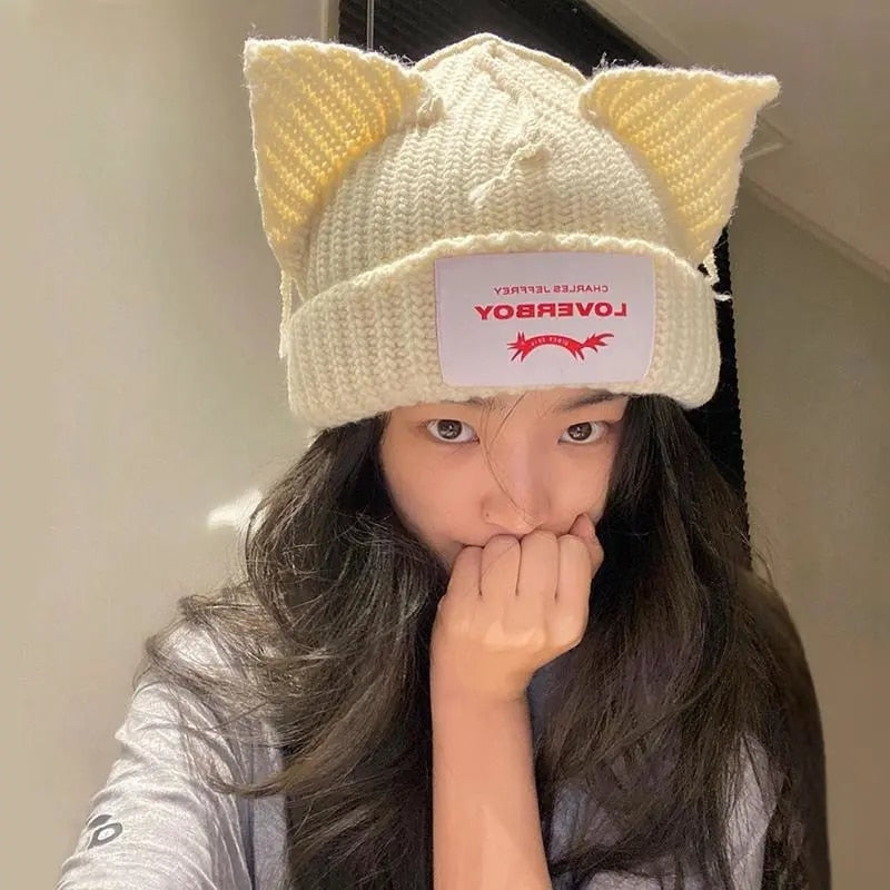 Loverboy cat Beanie - beige / M 56-58cm - Cat beanie