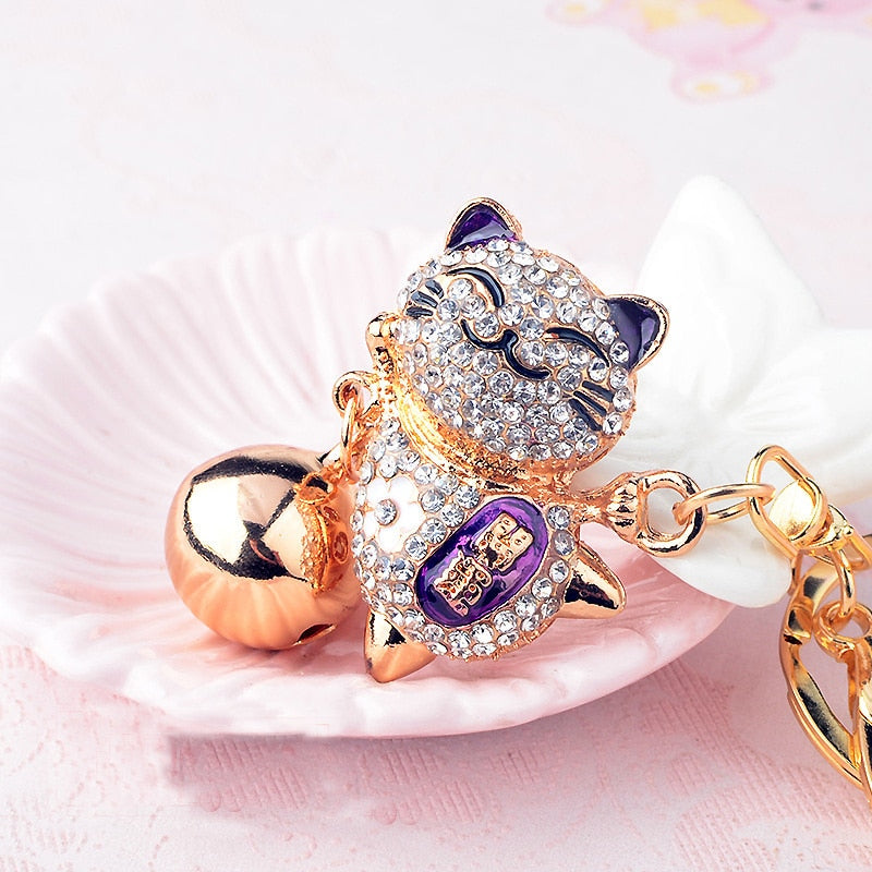 Lucky Cat Keychain - Purple - Cat Keychains