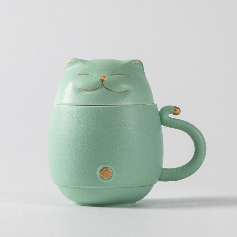 Lucky Cat Mug - Sage