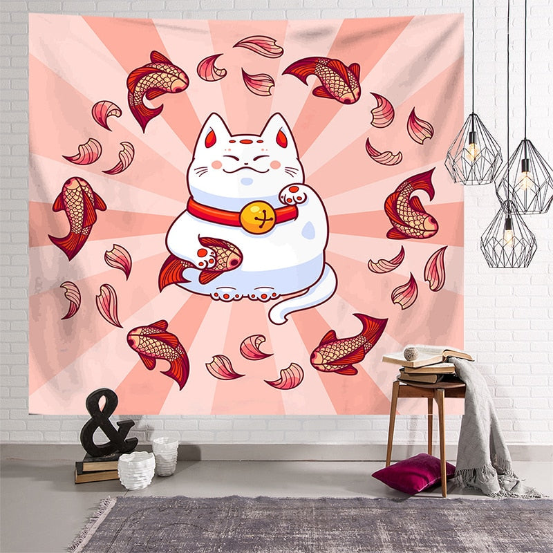Lucky Cat Tapestry - Pink / 150x100cm - Cat Tapestry