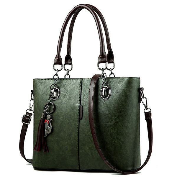 Luxury Cat Handbag - Green Tassel Bag / 31 x 13 x 24cm - Cat