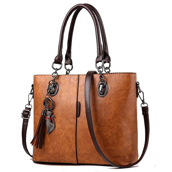 Luxury Cat Handbag - Brown Tassel Bag / 31 x 13 x 24cm - Cat
