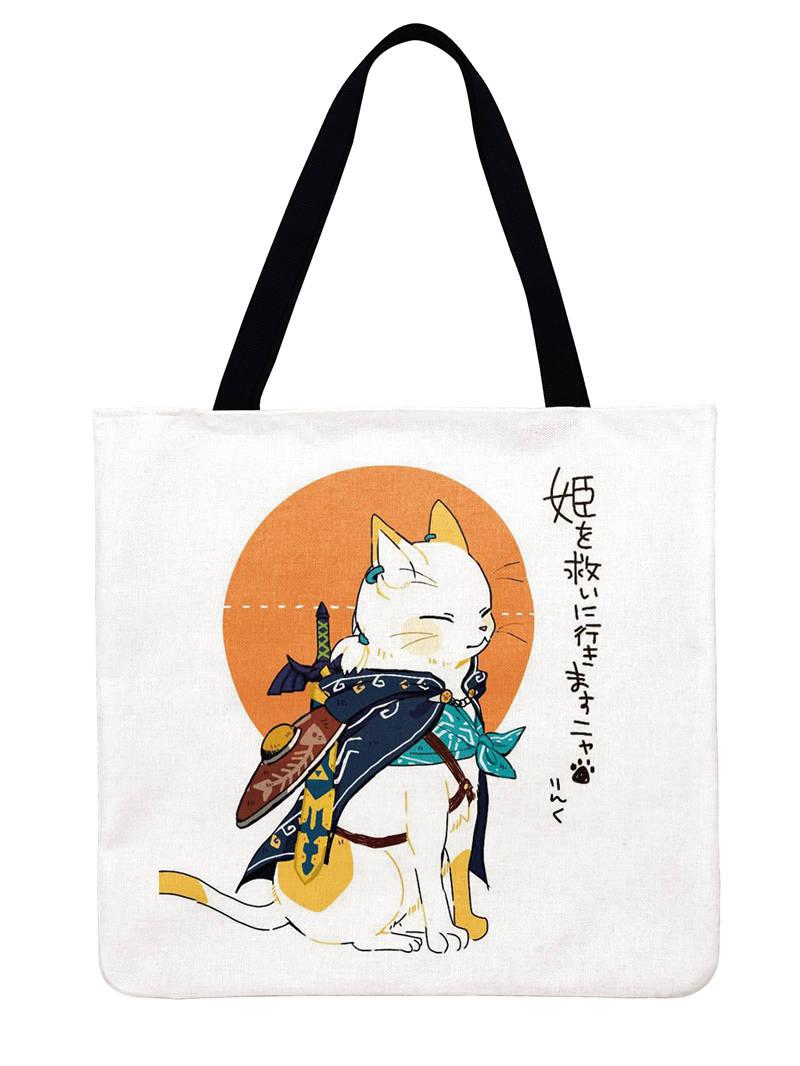 Maneki Neko Bag - Samurai / 35x40cm - Cat Tote Bag