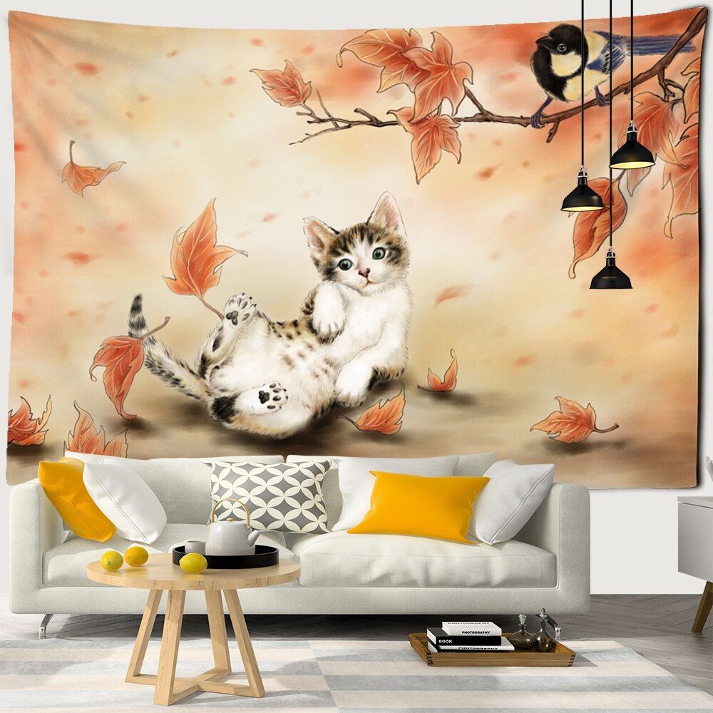 Maple Leaves Cat Tapestry - Cat Tapestry
