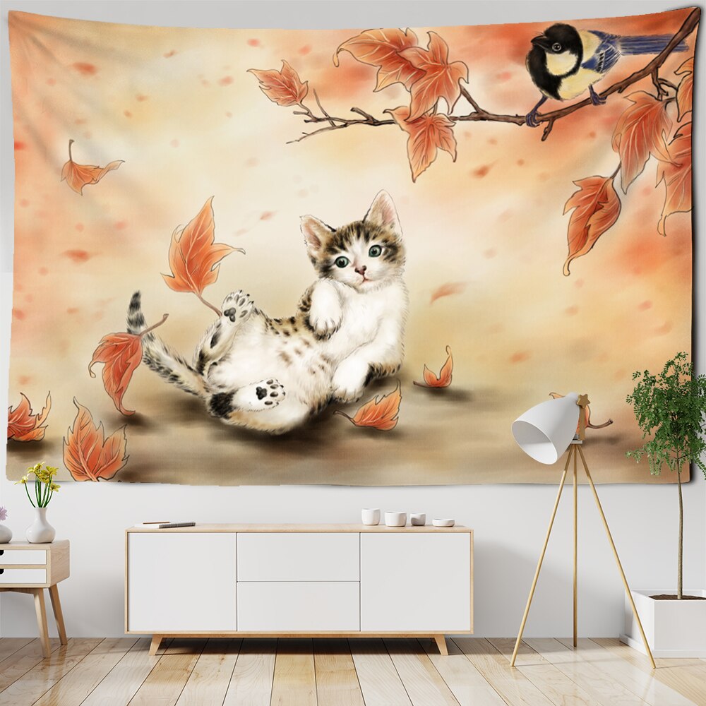 Maple Leaves Cat Tapestry - Cat Tapestry