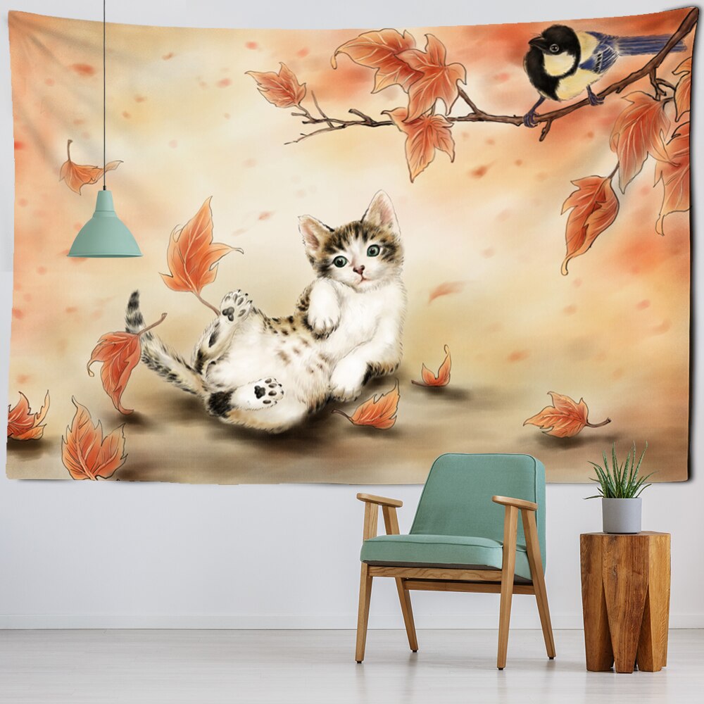 Maple Leaves Cat Tapestry - Cat Tapestry