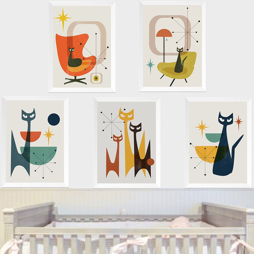 Mid Century Cat Wall Art