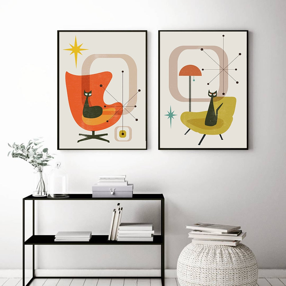 Mid Century Cat Wall Art