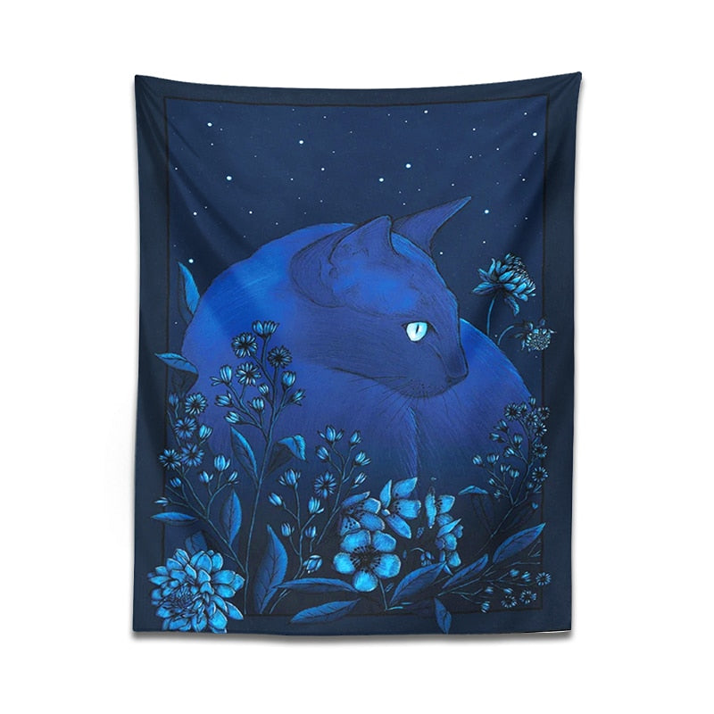 Midnight Blue Cat Tapestry - Cat Tapestry