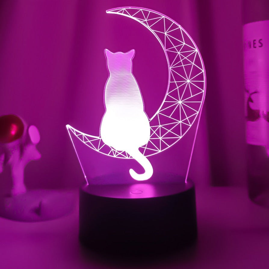Moon Cat Night Light - Black Base / 7 Color No Remote /