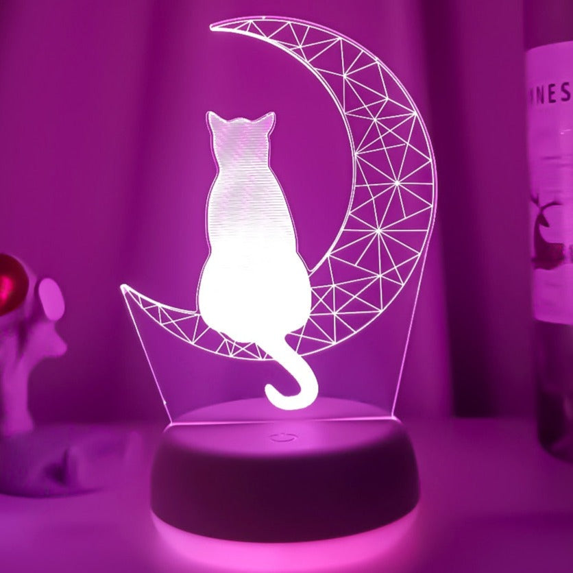 Moon Cat Night Light - White LED Base / 7 Color No Remote /