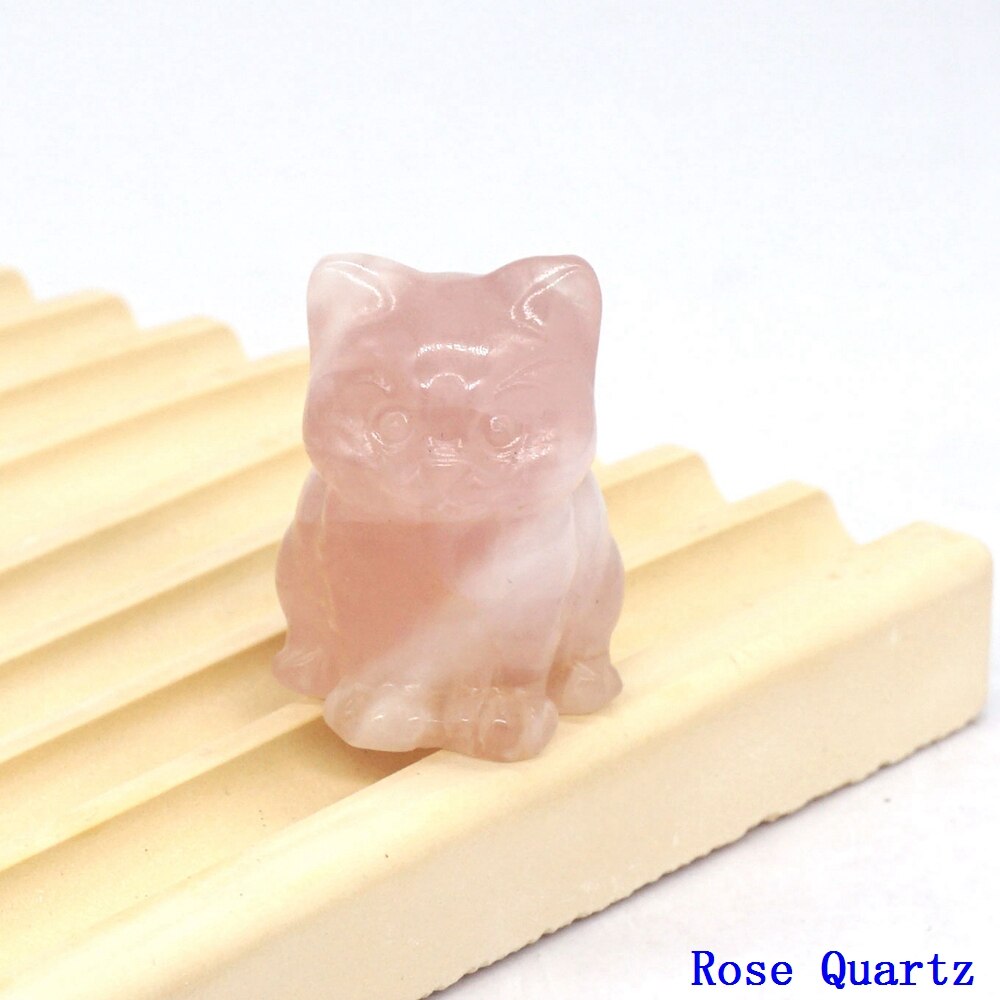 Natural Crystal Cat Figurines - Rose Quartz / 1pc