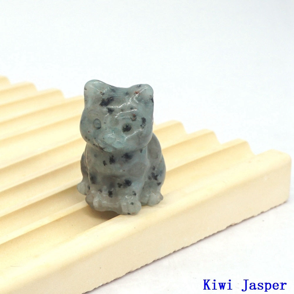Natural Crystal Cat Figurines - Kiwi Jasper / 1pc