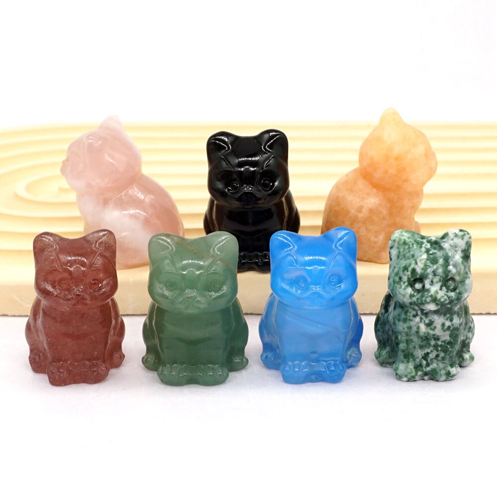 Natural Crystal Cat Figurines - Randomly Stones / 1pc