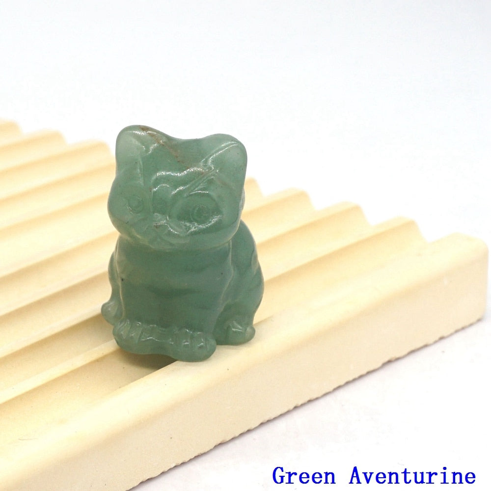Natural Crystal Cat Figurines - Green Aventurine / 1pc