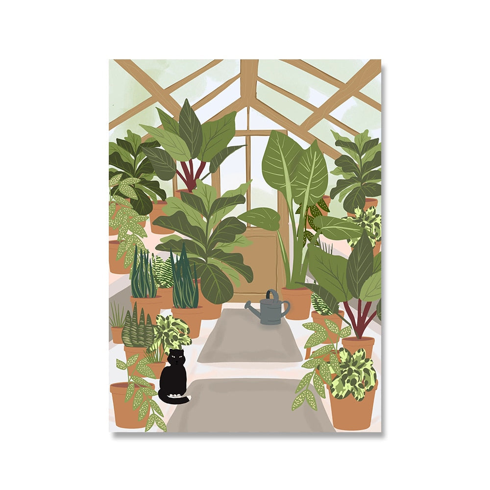 Outdoor Cat Wall Art - 13x18cm no frame / Green