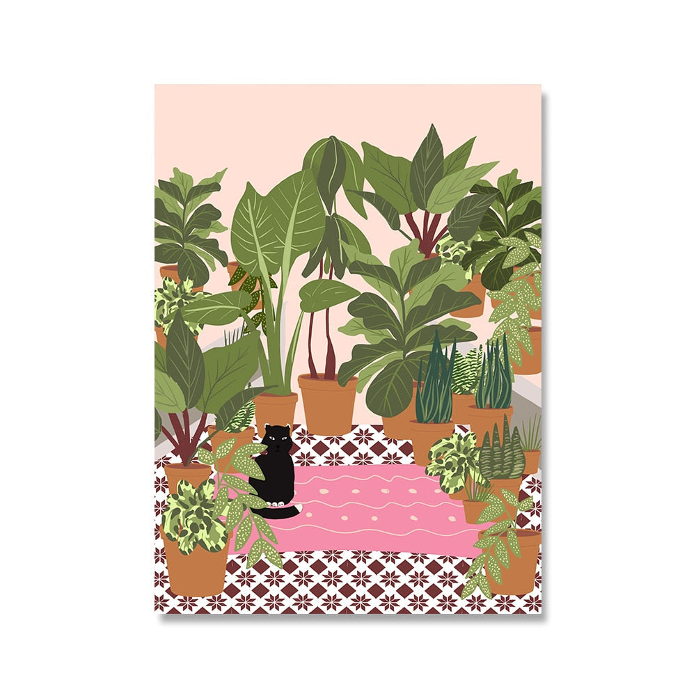 Outdoor Cat Wall Art - 13x18cm no frame / Pink