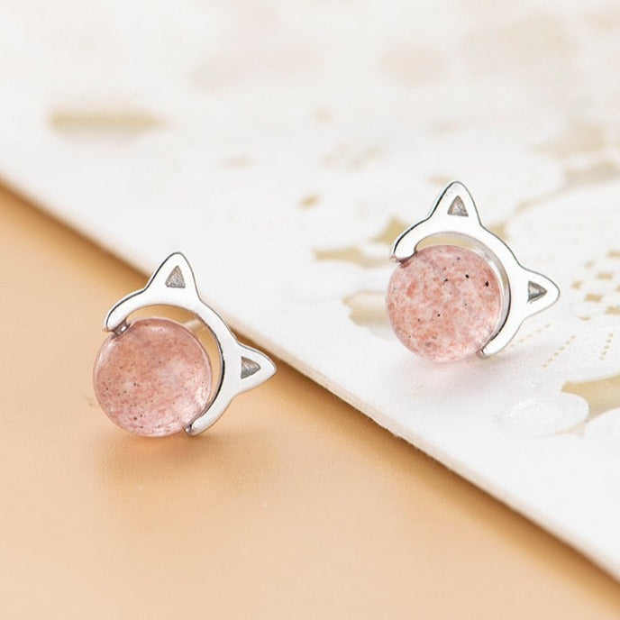 Pink Cat Eye Earrings - Cat earrings