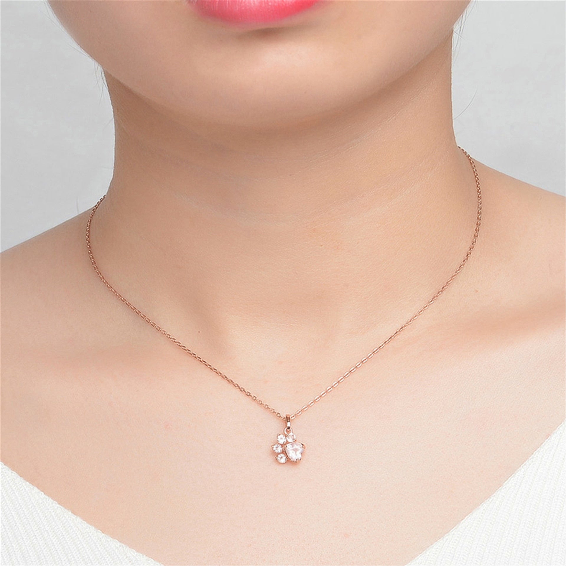 Pink Cat Paw Necklace - Cat necklace