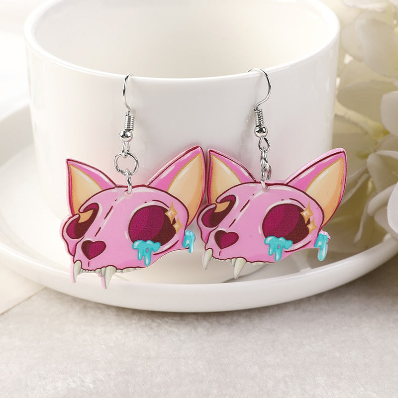 Pink Halloween Cat Earrings - Skull - Cat earrings