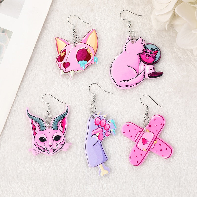 Pink Halloween Cat Earrings - Cat earrings