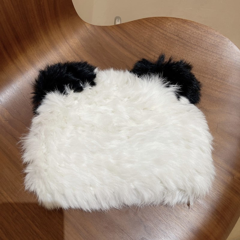 Plush cat beanie - Black & White / 56-58cm - Cat beanie