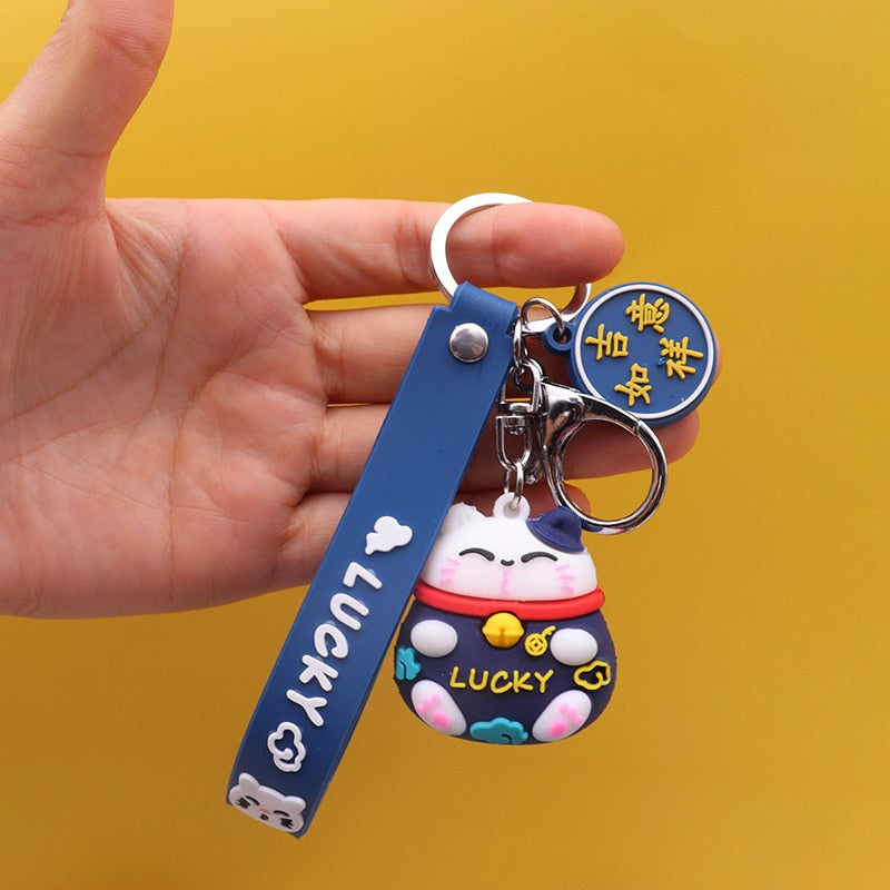 Pretty Lucky Cat Keychain - Blue - Cat Keychains
