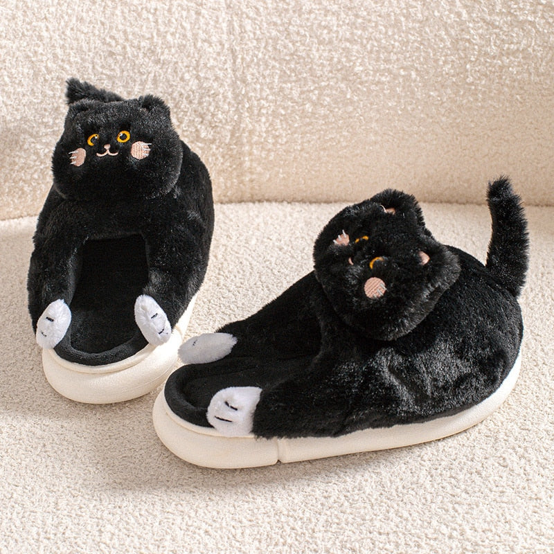 Realistic Cat Slippers - Black / 36-37(fit35-36) / CN - Cat