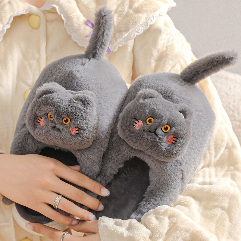 Realistic Cat Slippers - Grey / 36-37(fit35-36) / CN - Cat