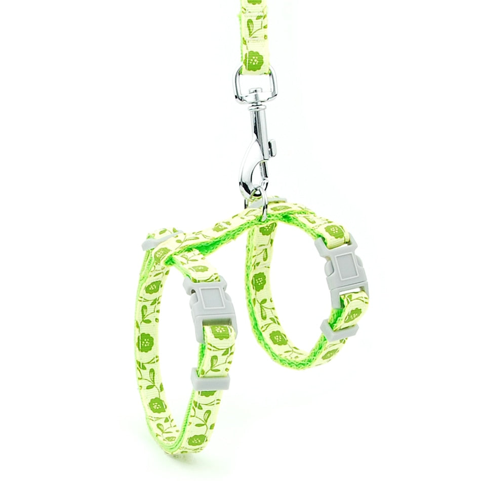 Reflective Cat Walk Harness - Grass Green Floral / M