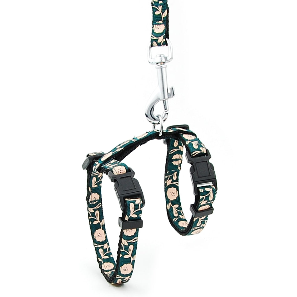 Reflective Cat Walk Harness - Dark Green Floral / M