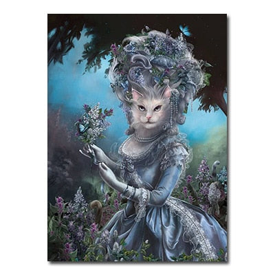 Renaissance Cat Paintings - 13X18cm unframed / Blue