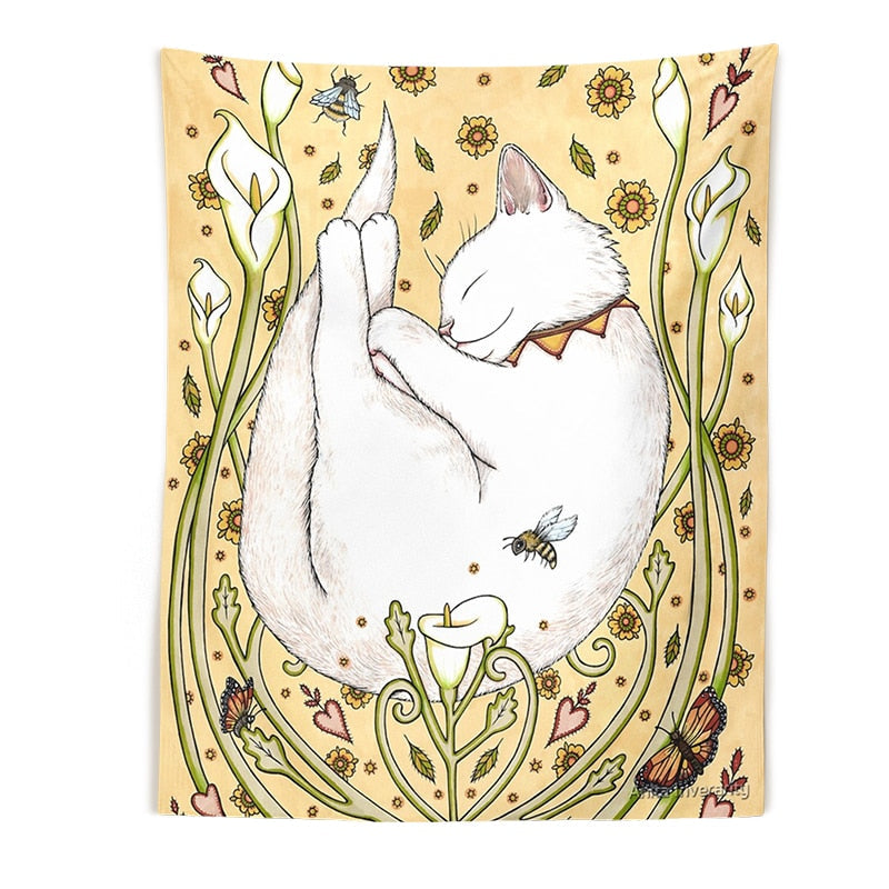 Retro Cat Tapestry - Cream / 95X73 - Cat Tapestry