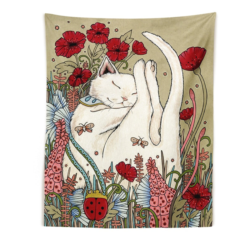 Retro Cat Tapestry - Light Brown / 95X73 - Cat Tapestry